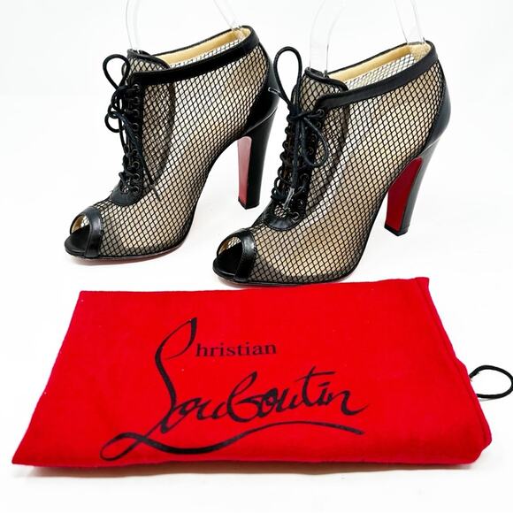 Christian Louboutin Nikita Mesh & Leather Ankle Booties Size 36 - Picture 2 of 12